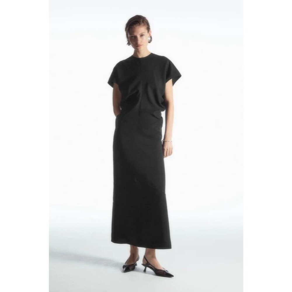 COS Spiral Seam Maxi Dress Linen Lyocell Blend Flattering Lagenlook Boho Sz S
